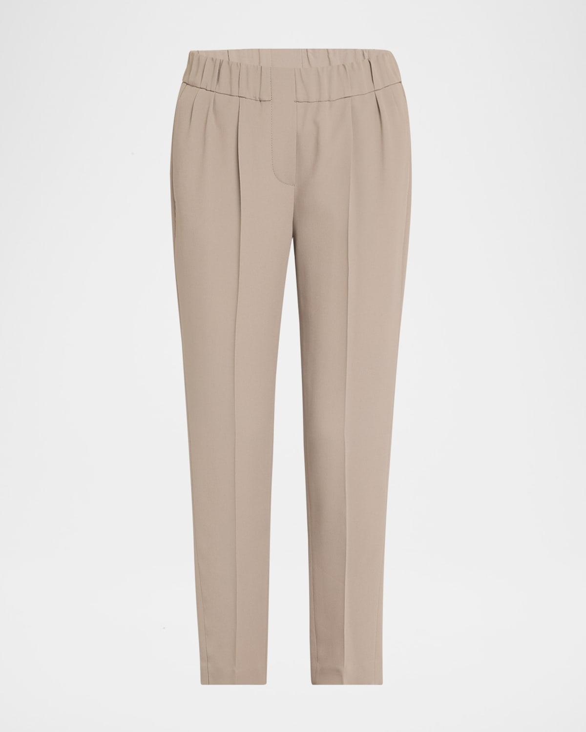 straight-leg ankle silk pull-on pants