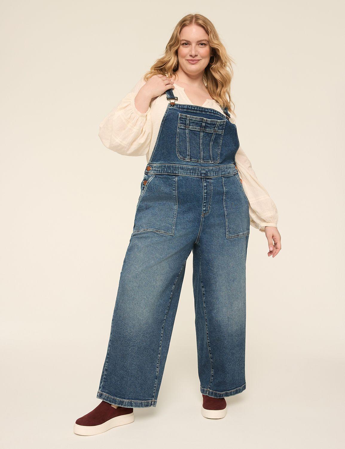 straight leg denim overalls