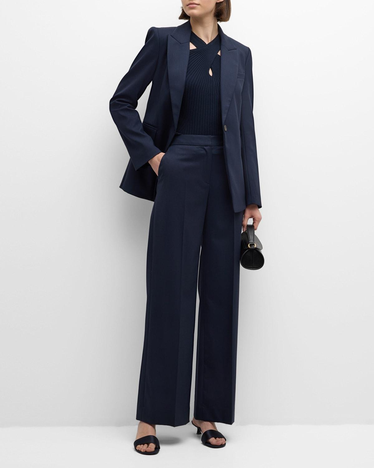 straight-leg wool-blend trousers