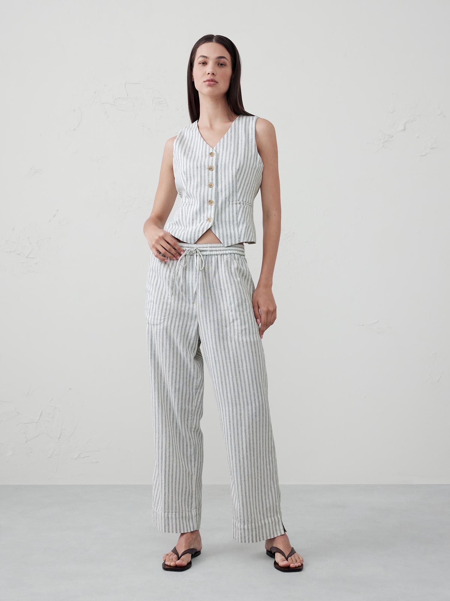 straight linen-blend pull-on pant
