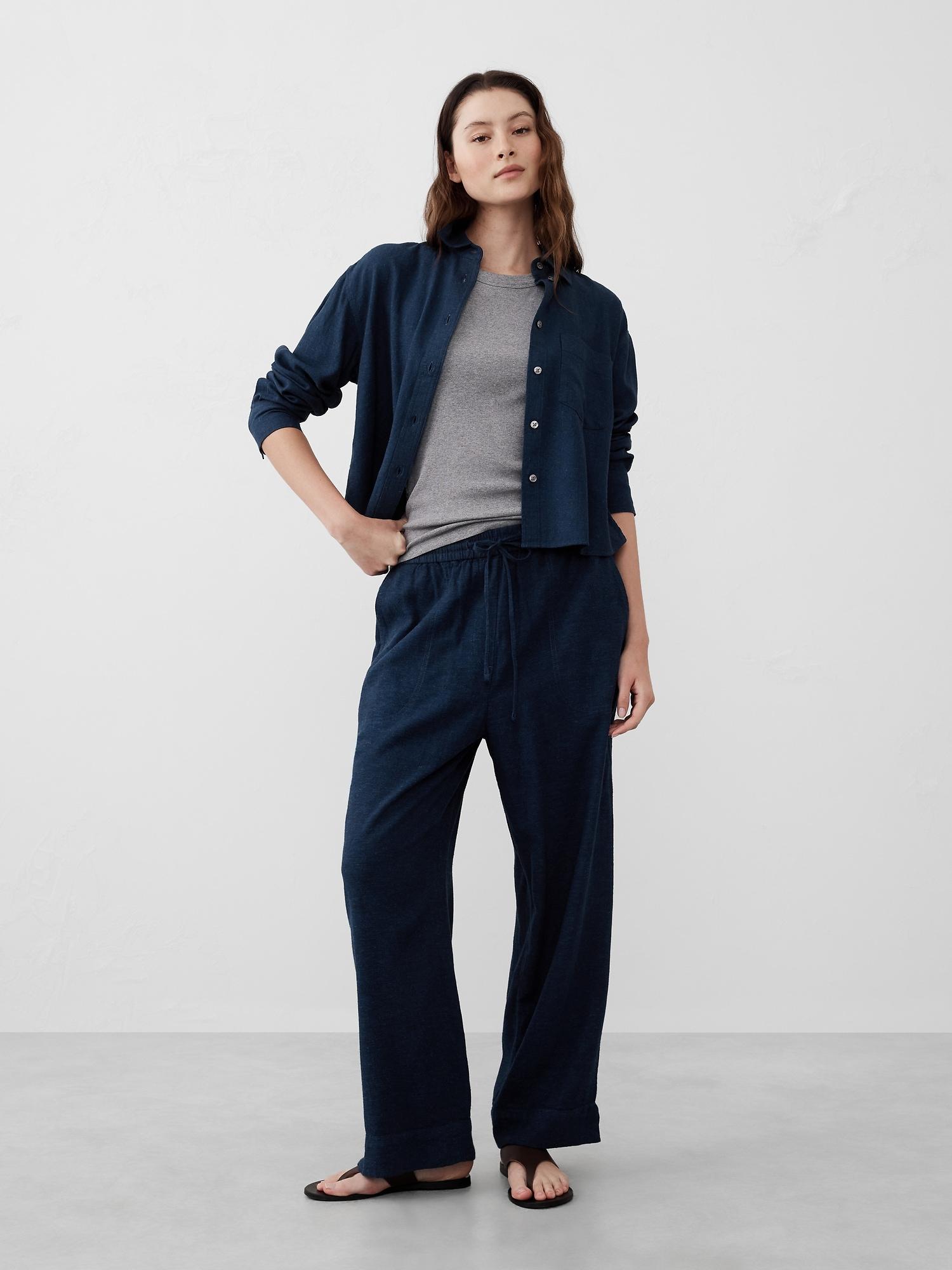 straight linen-blend pull-on pant