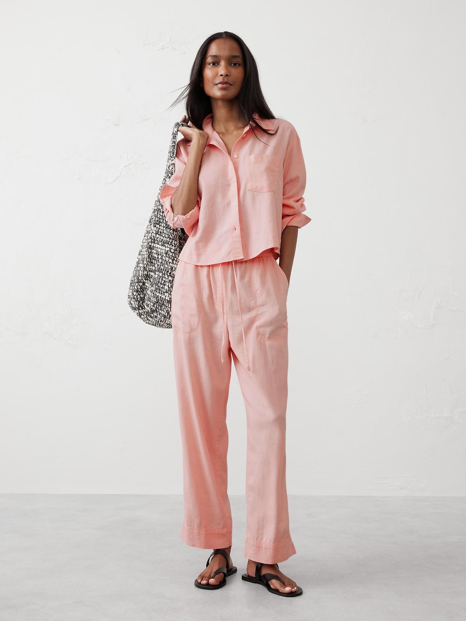 straight linen-blend pull-on pant