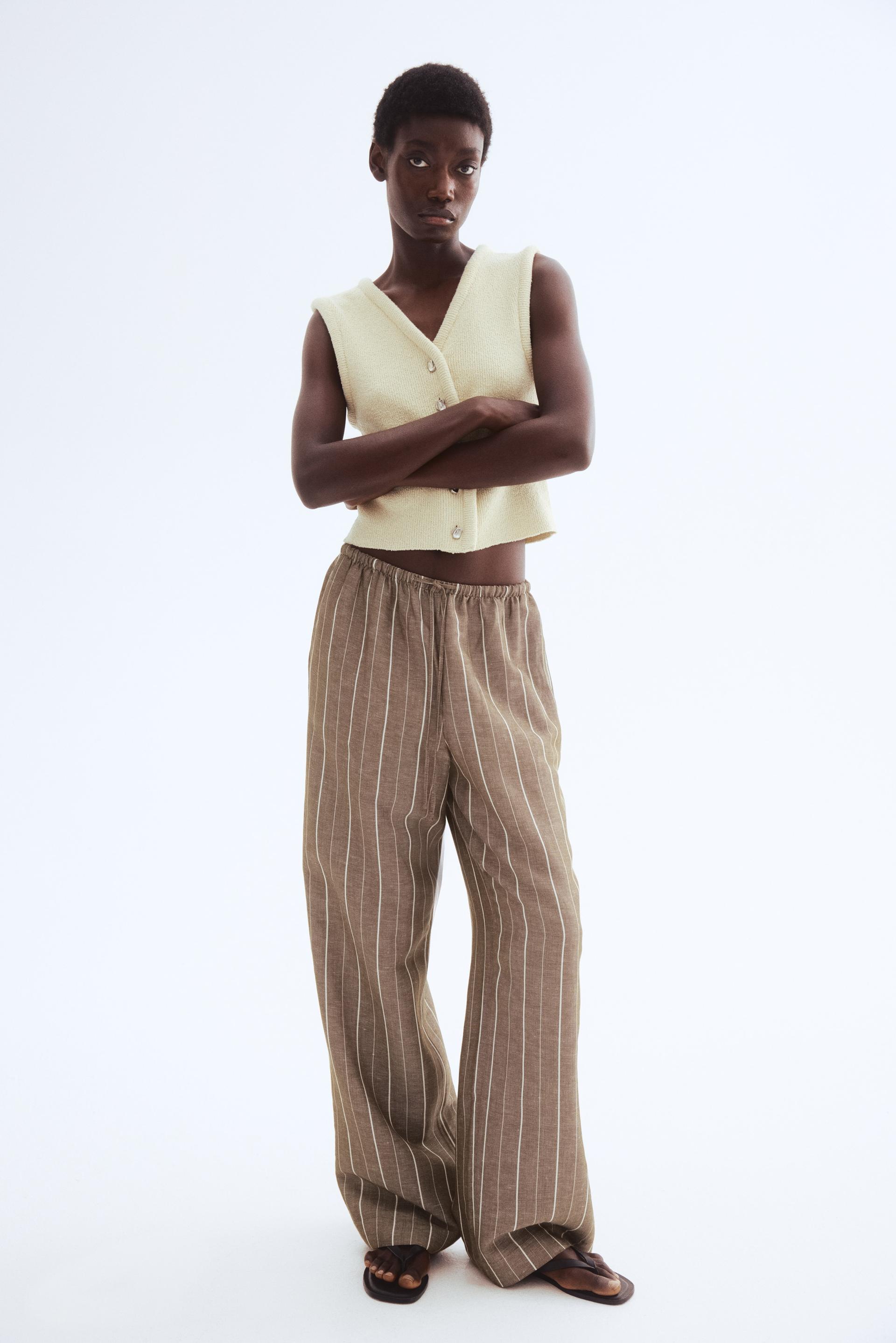 straight linen-blend trousers