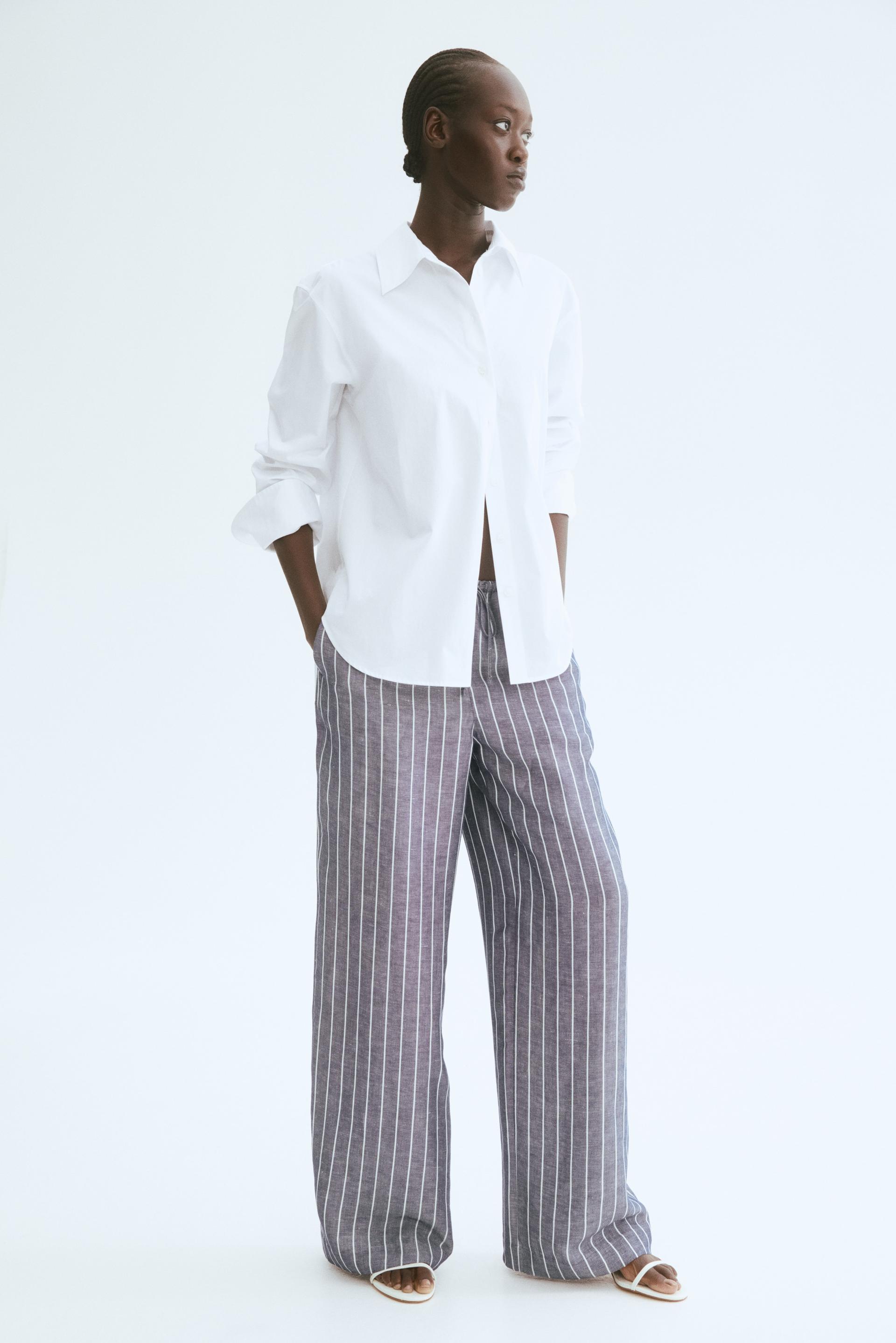 straight linen-blend trousers