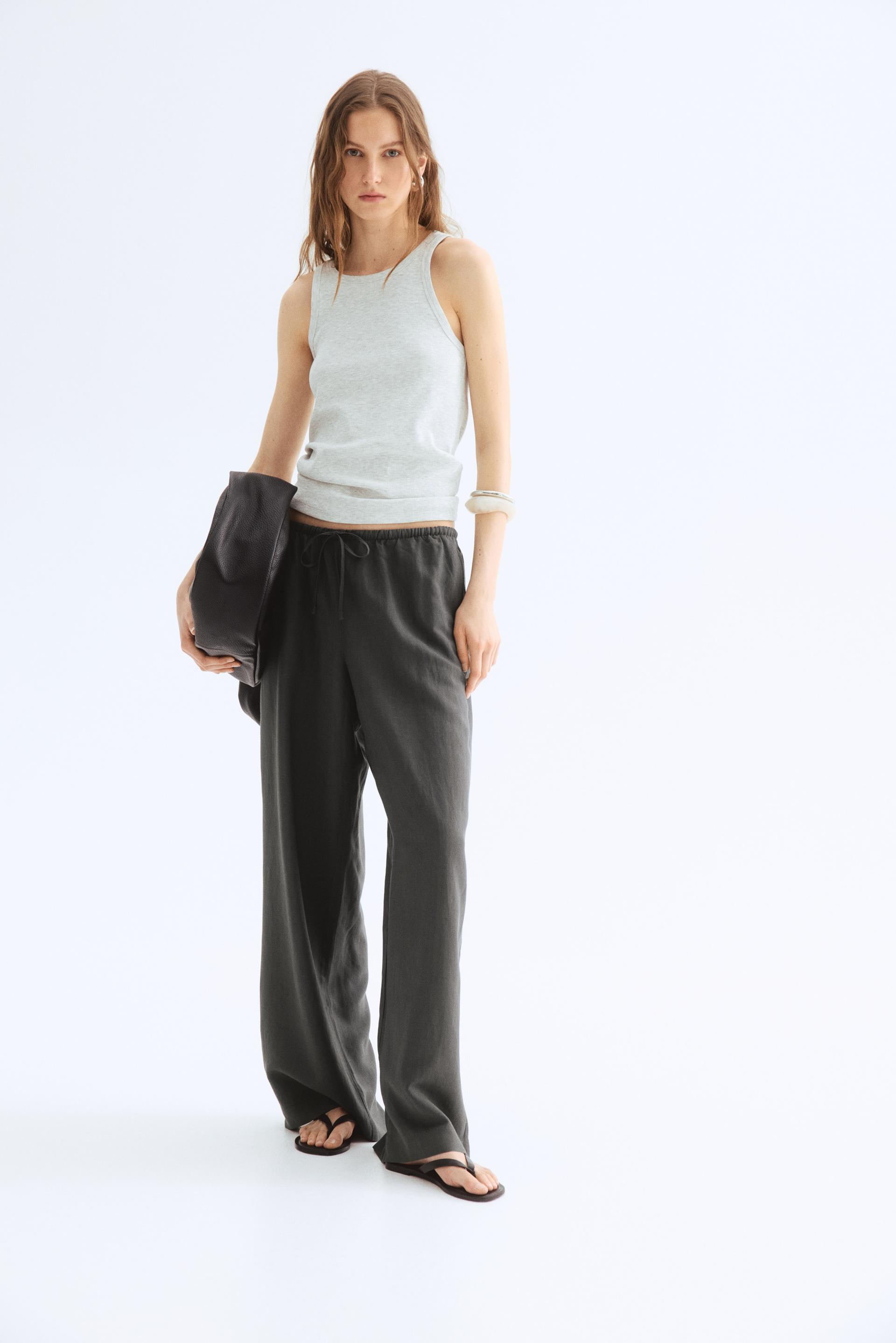 straight linen-blend trousers