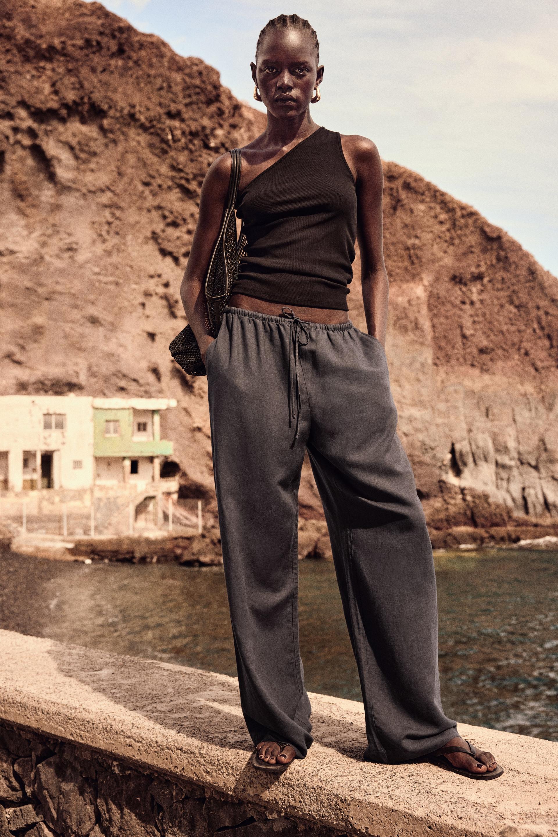 straight linen-blend trousers