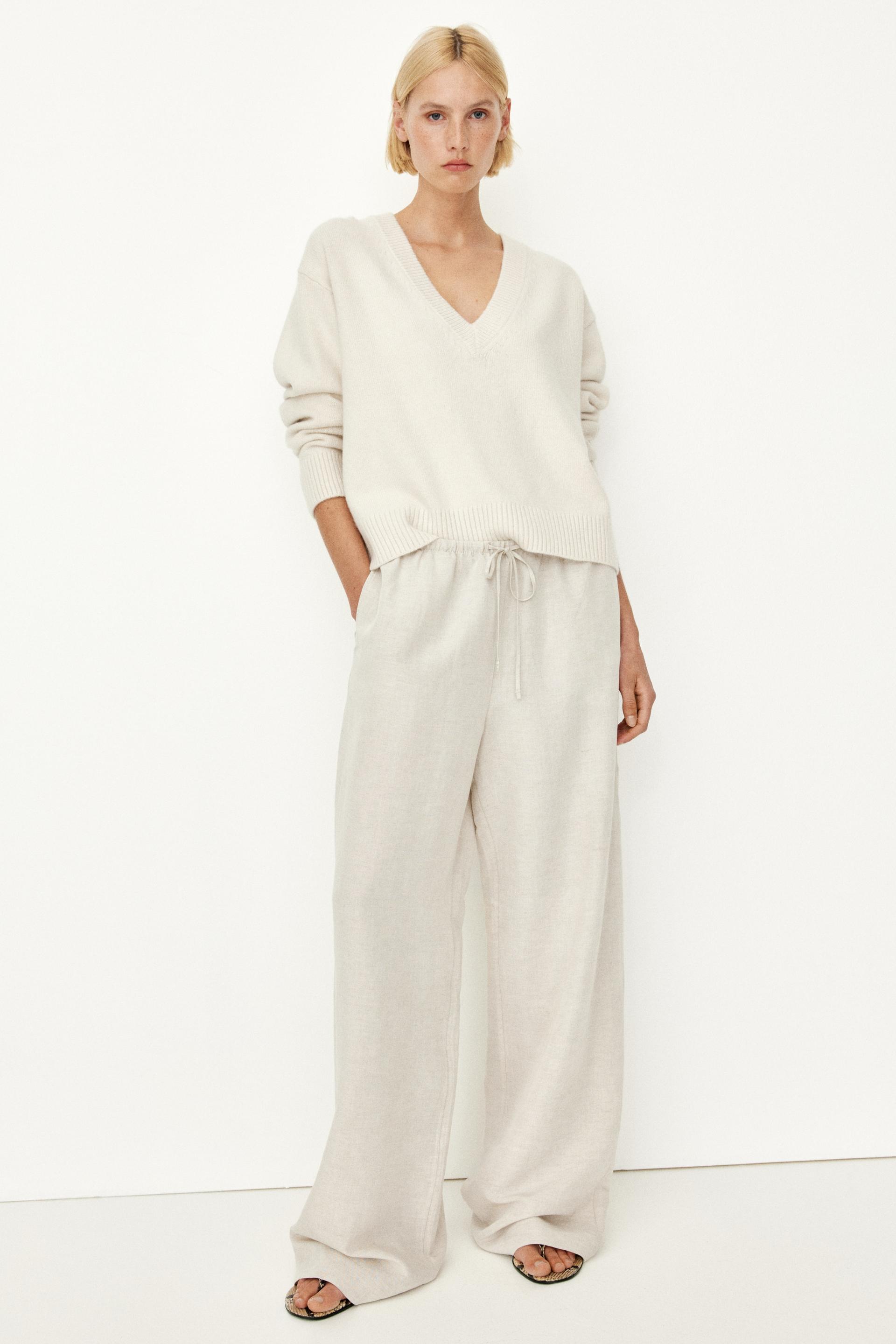 straight linen-blend trousers