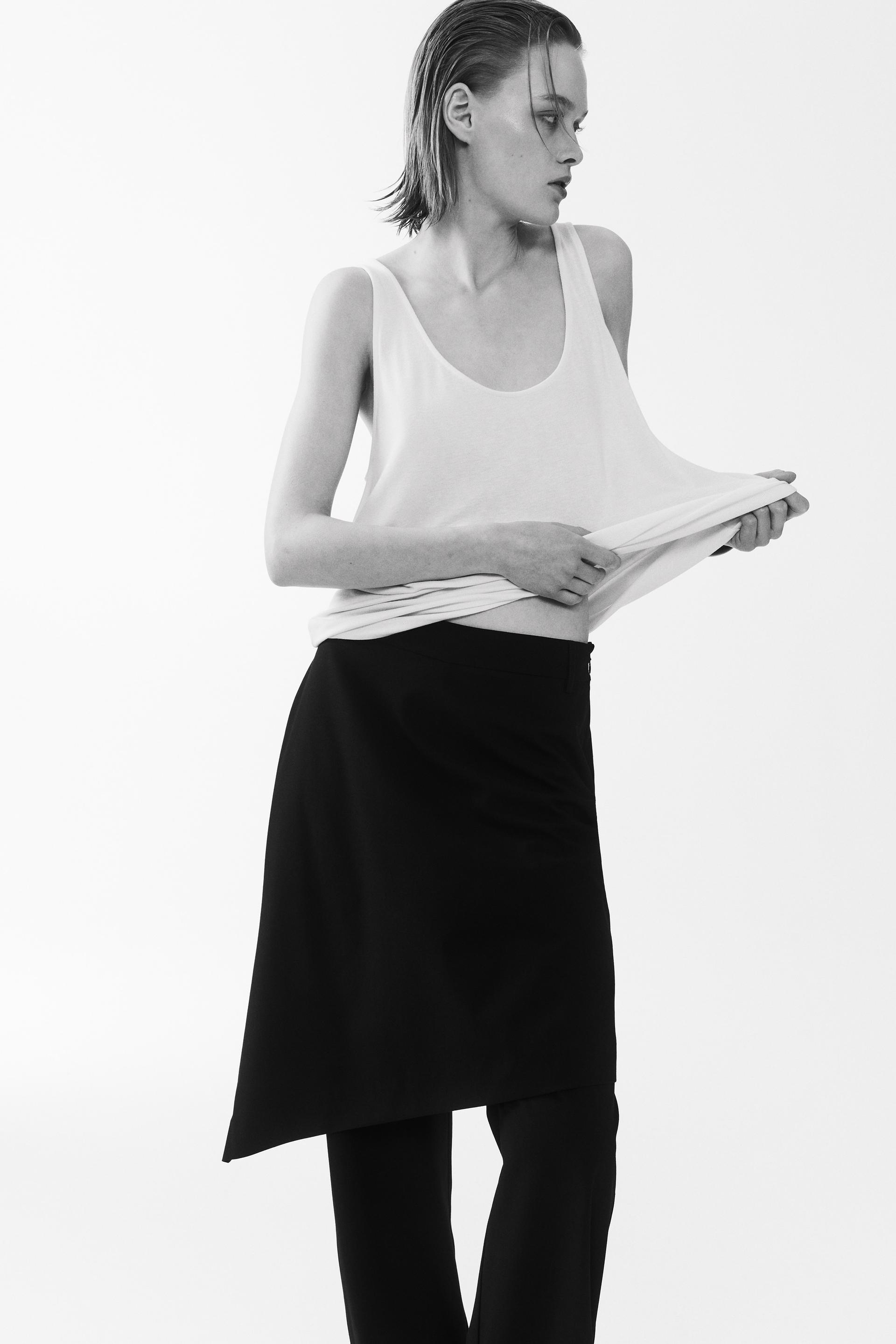 straight pants with layered skirt