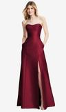 strapless a-line satin gown with modern bow detail