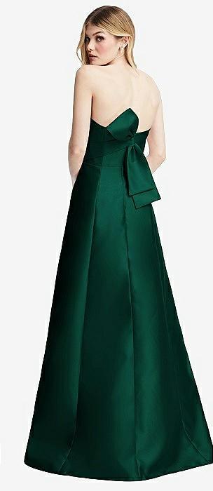 strapless a-line satin gown with modern bow detail