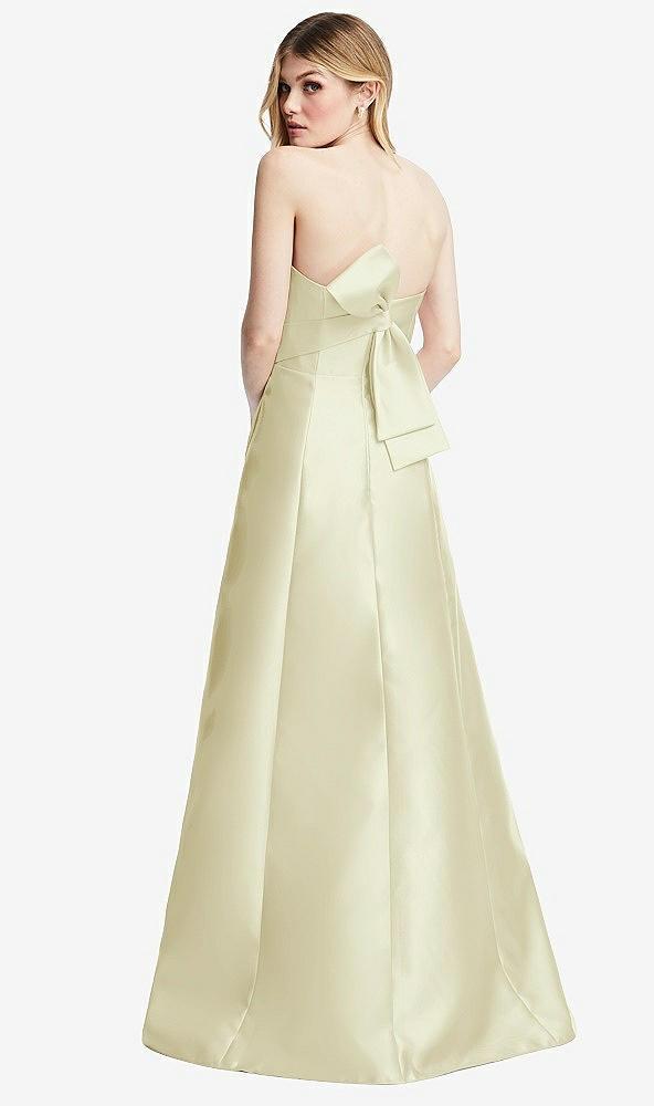 strapless a-line satin gown with modern bow detail