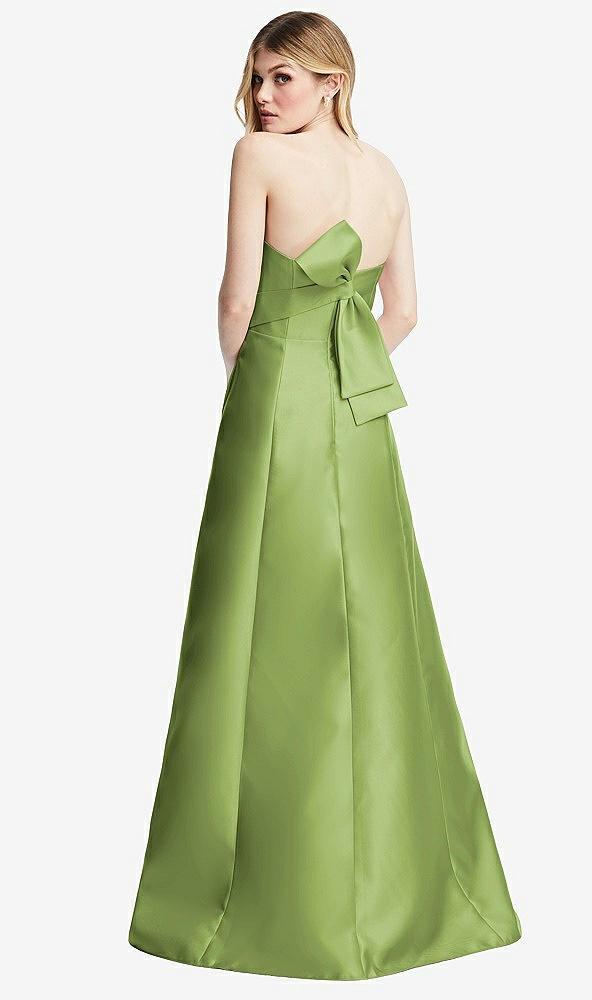 strapless a-line satin gown with modern bow detail