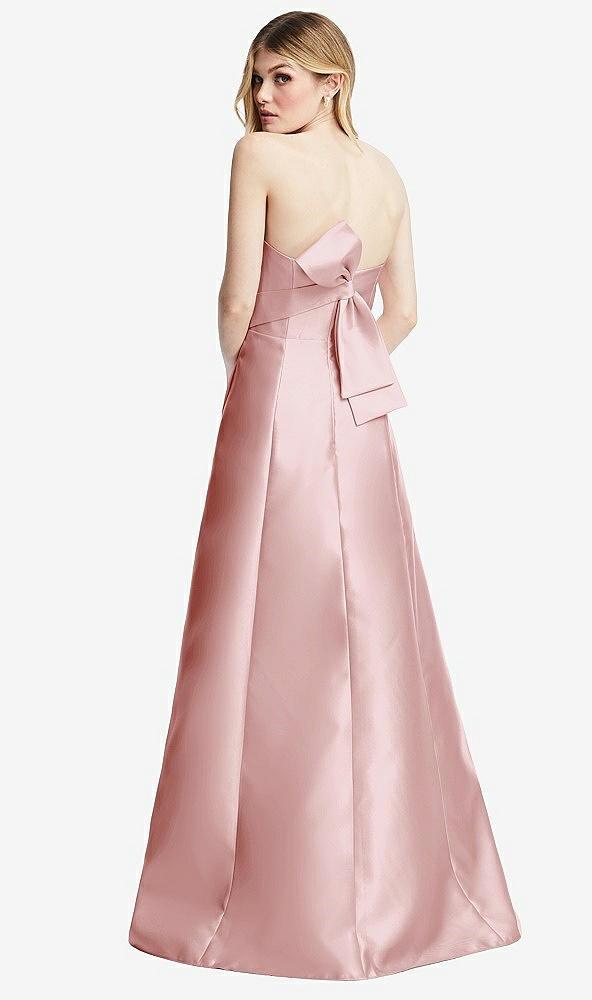 strapless a-line satin gown with modern bow detail