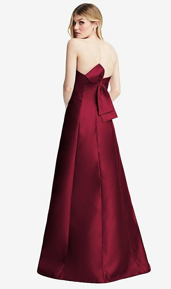 strapless a-line satin gown with modern bow detail