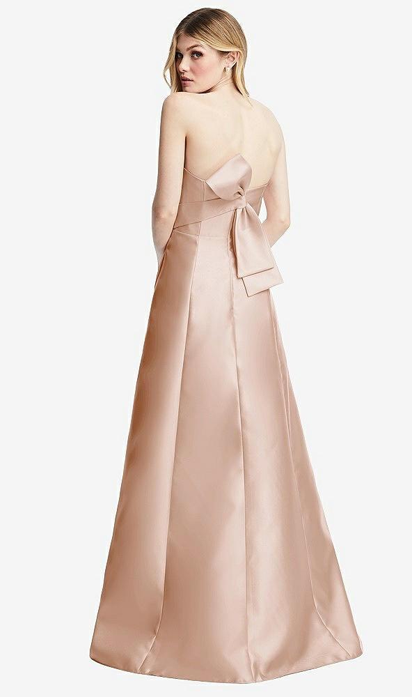 strapless a-line satin gown with modern bow detail