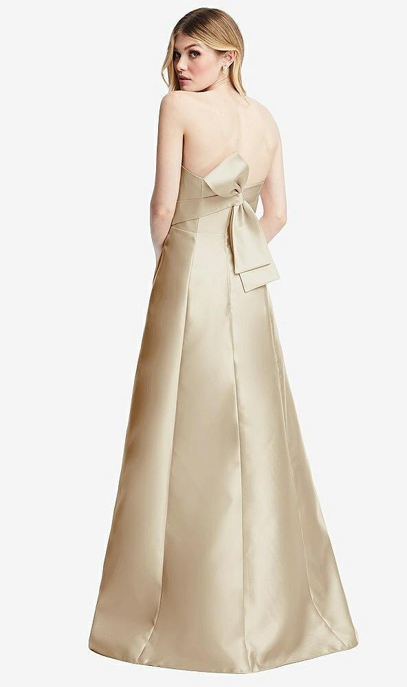 strapless a-line satin gown with modern bow detail