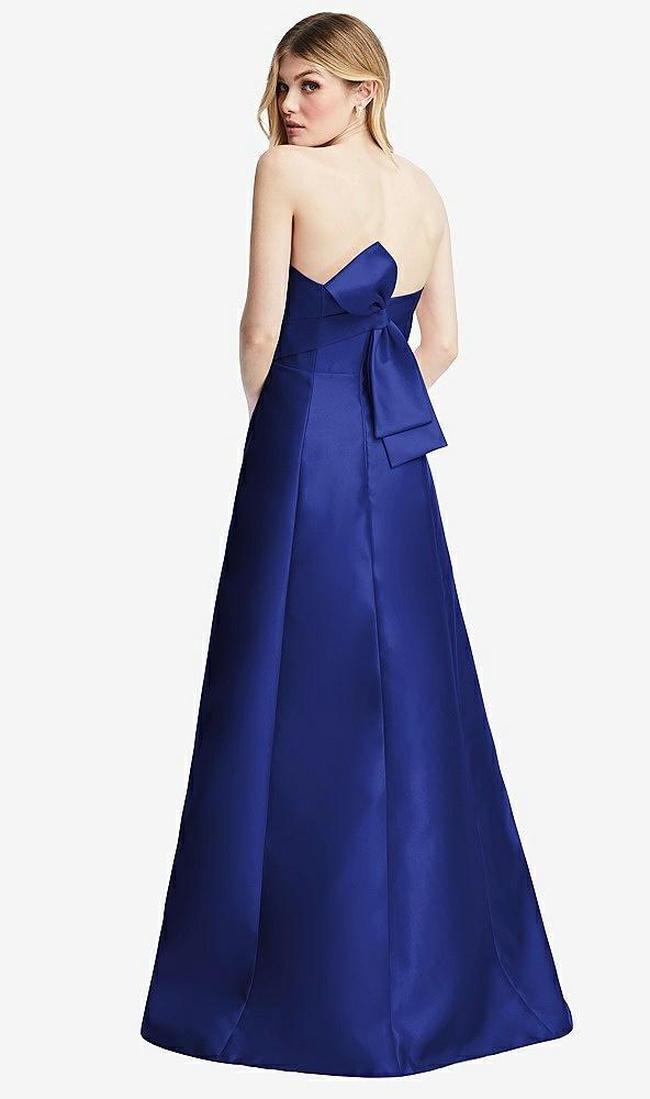 strapless a-line satin gown with modern bow detail