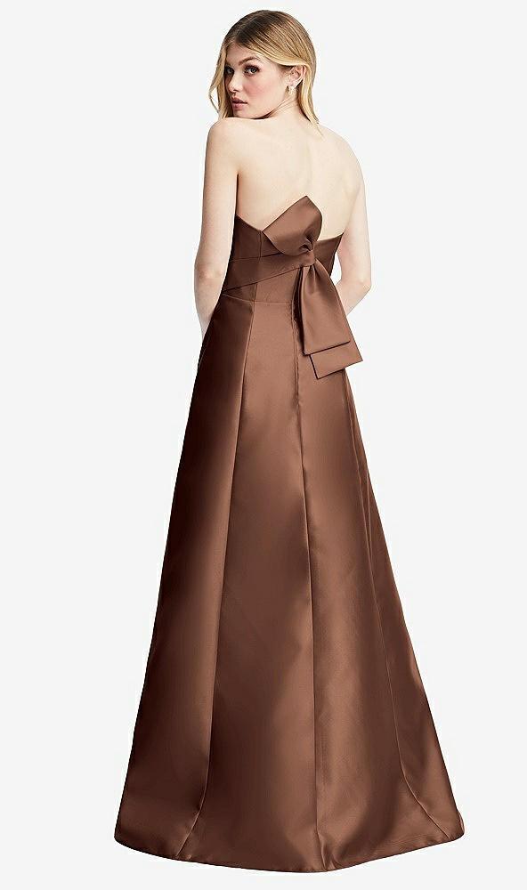 strapless a-line satin gown with modern bow detail