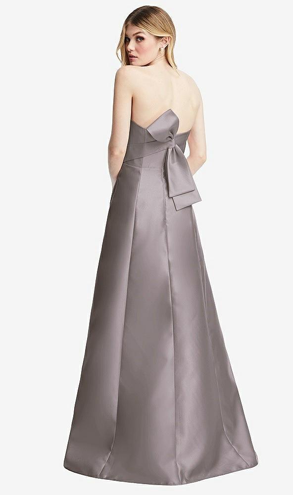 strapless a-line satin gown with modern bow detail
