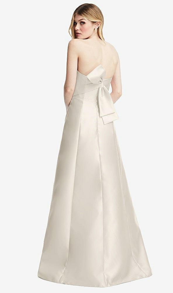 strapless a-line satin gown with modern bow detail