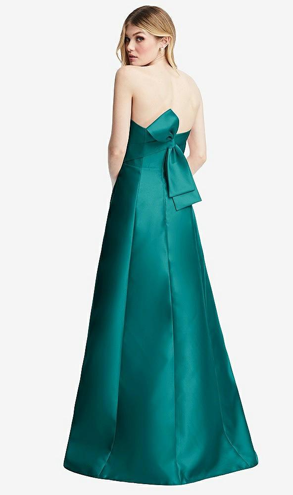 strapless a-line satin gown with modern bow detail