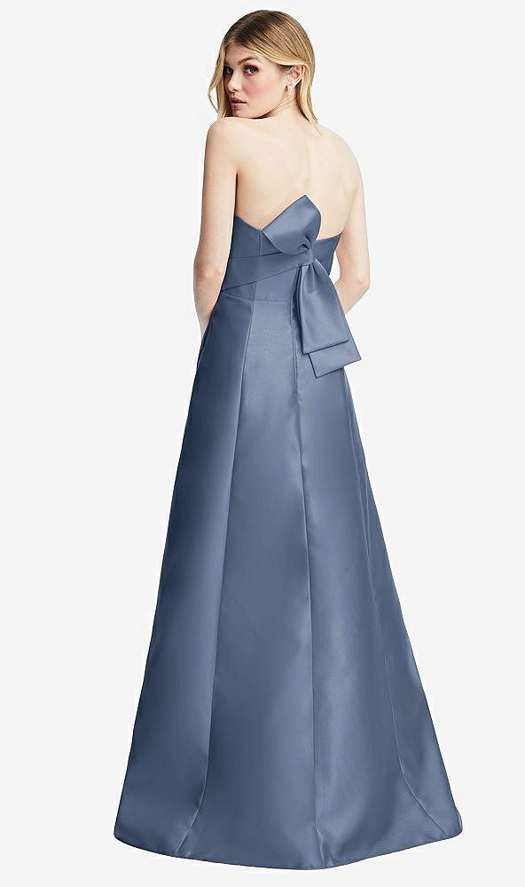 strapless a-line satin gown with modern bow detail