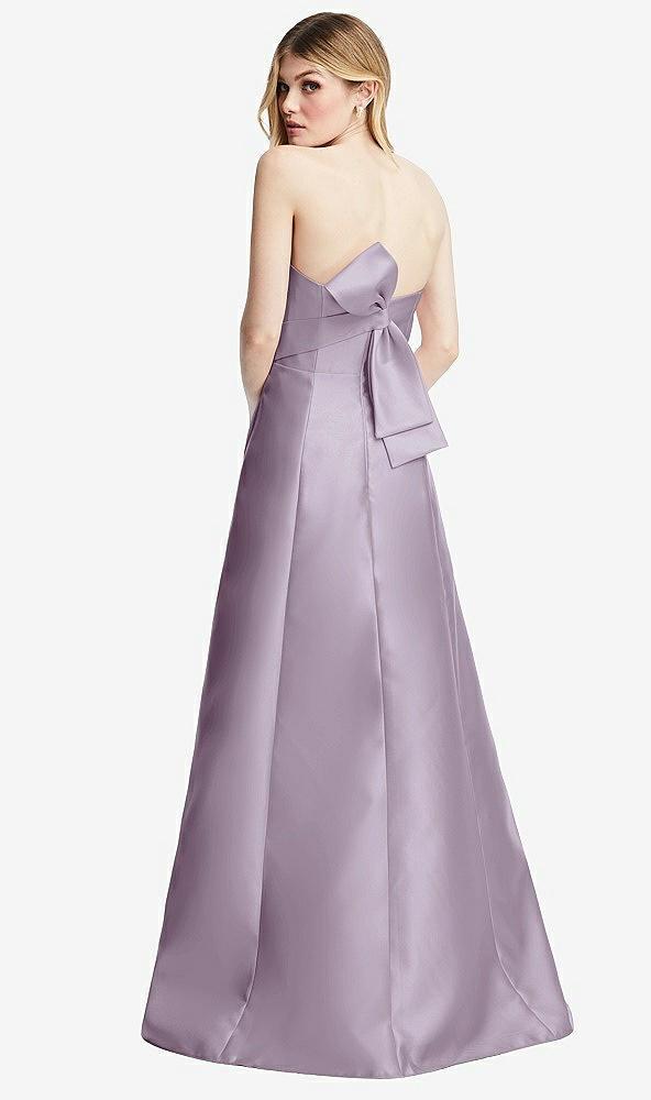 strapless a-line satin gown with modern bow detail