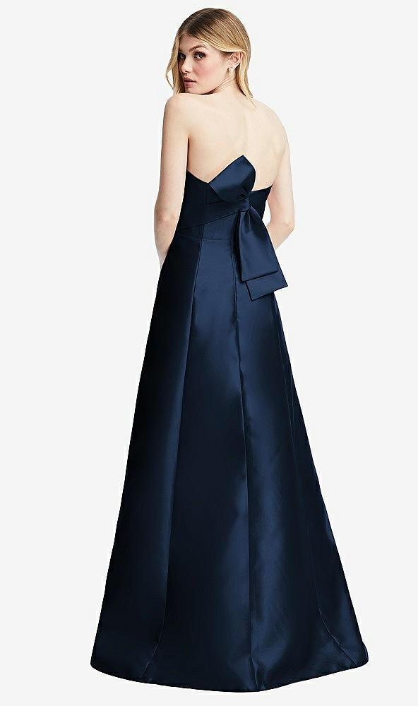 strapless a-line satin gown with modern bow detail