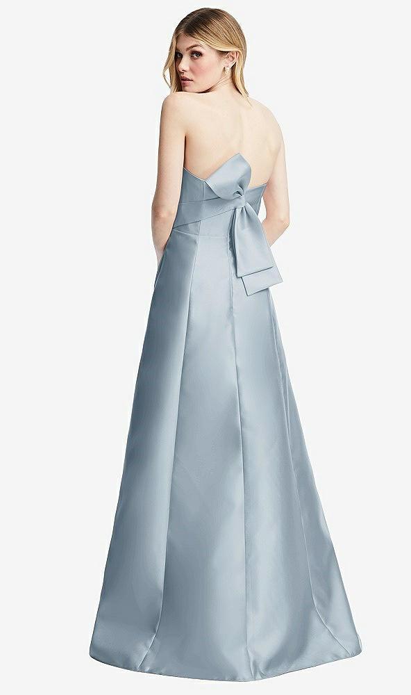 strapless a-line satin gown with modern bow detail