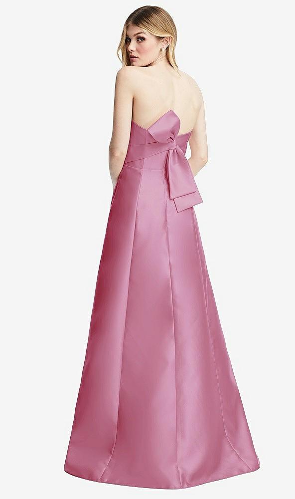 strapless a-line satin gown with modern bow detail