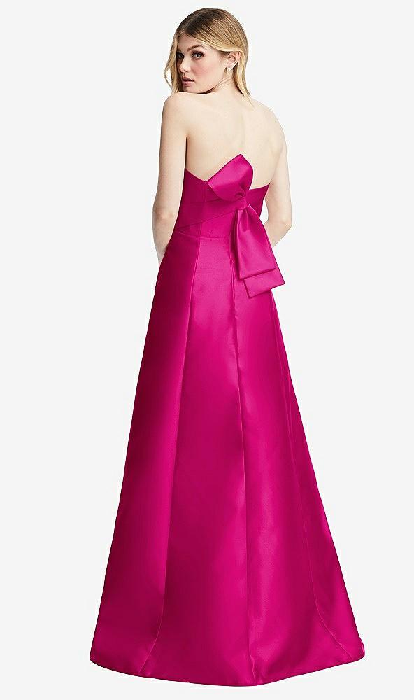 strapless a-line satin gown with modern bow detail