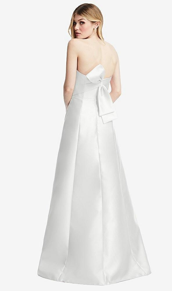 strapless a-line satin gown with modern bow detail