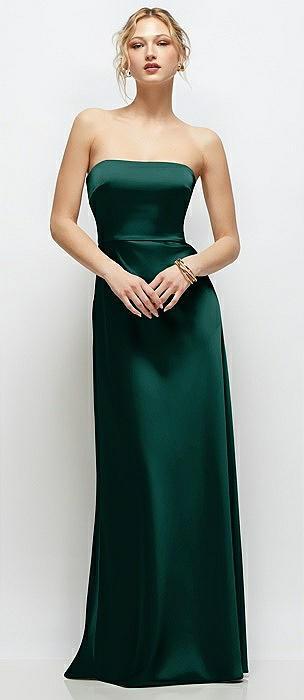 strapless a-line stretch satin maxi dress