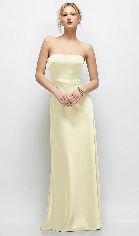 strapless a-line stretch satin maxi dress