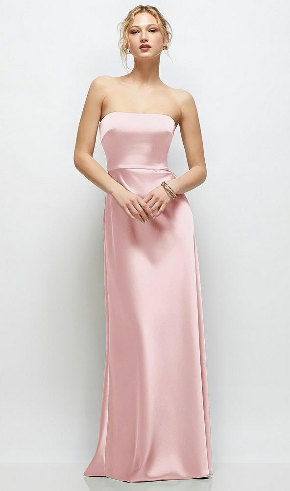 strapless a-line stretch satin maxi dress