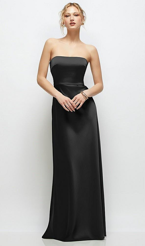 strapless a-line stretch satin maxi dress