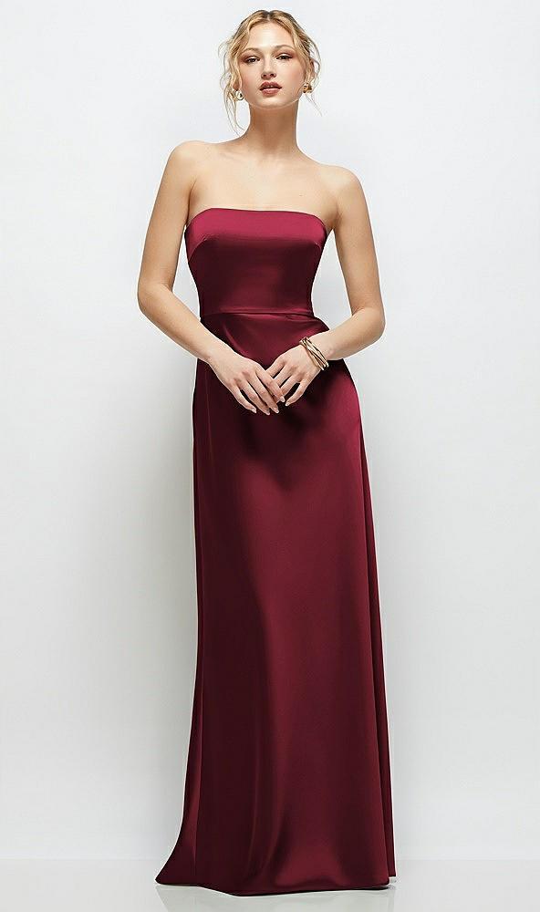 strapless a-line stretch satin maxi dress