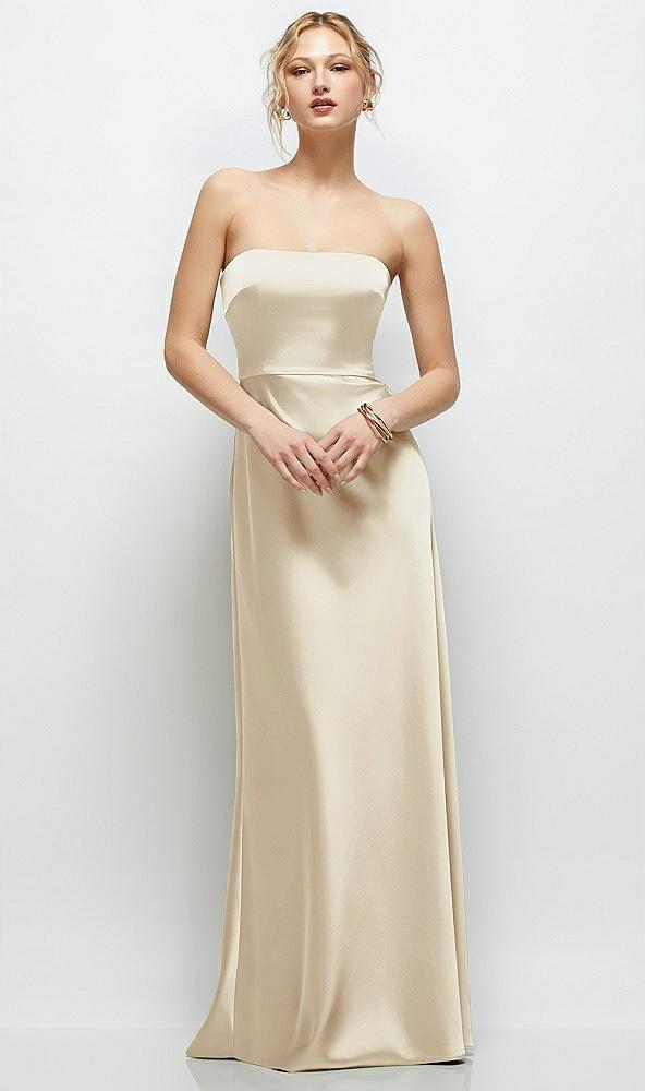 strapless a-line stretch satin maxi dress
