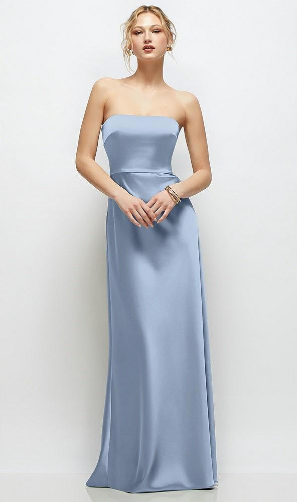 strapless a-line stretch satin maxi dress