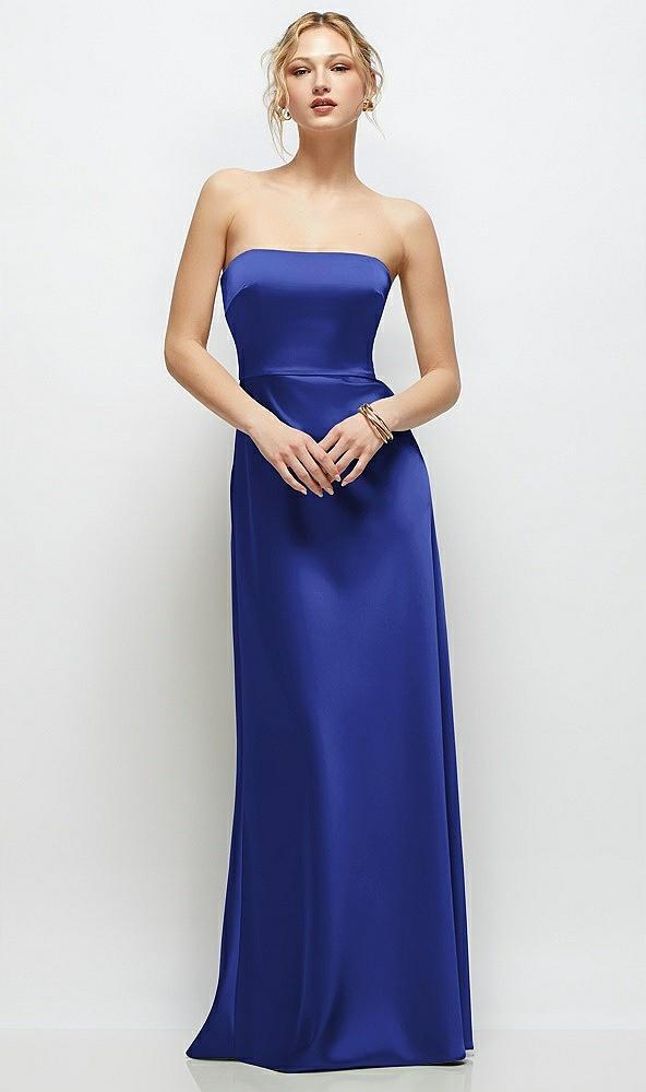 strapless a-line stretch satin maxi dress