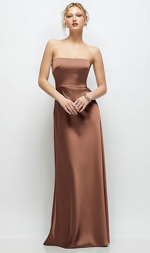 strapless a-line stretch satin maxi dress