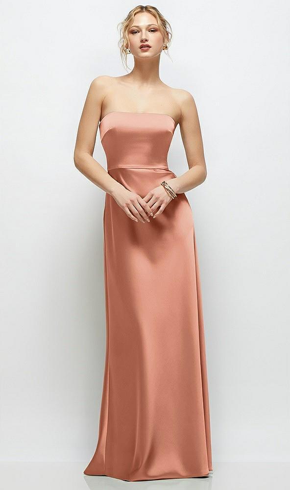 strapless a-line stretch satin maxi dress