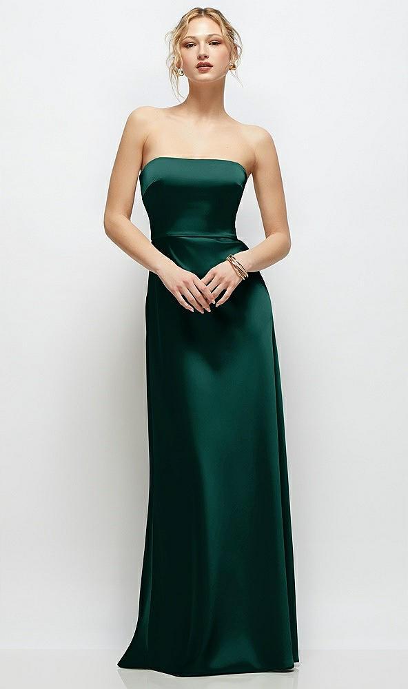strapless a-line stretch satin maxi dress