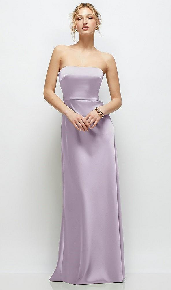 strapless a-line stretch satin maxi dress