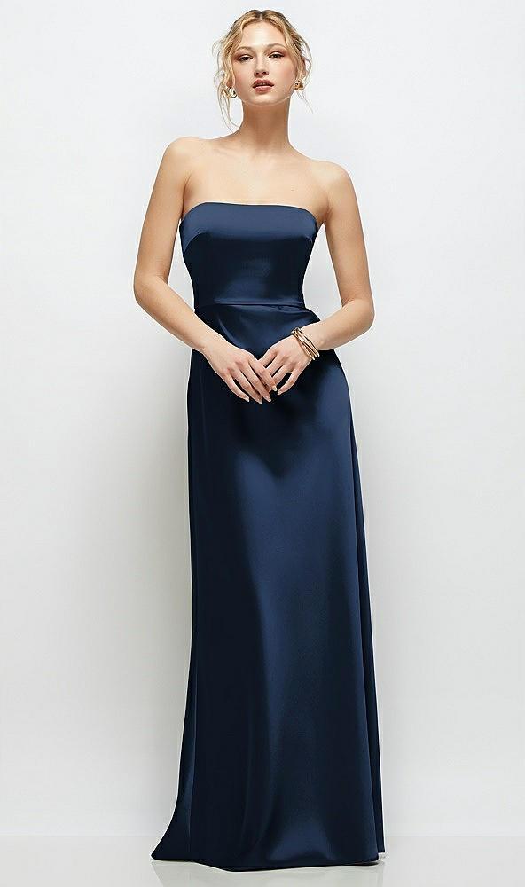 strapless a-line stretch satin maxi dress