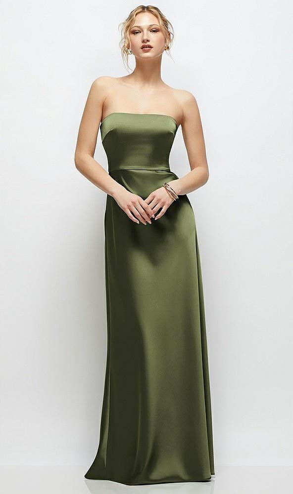 strapless a-line stretch satin maxi dress