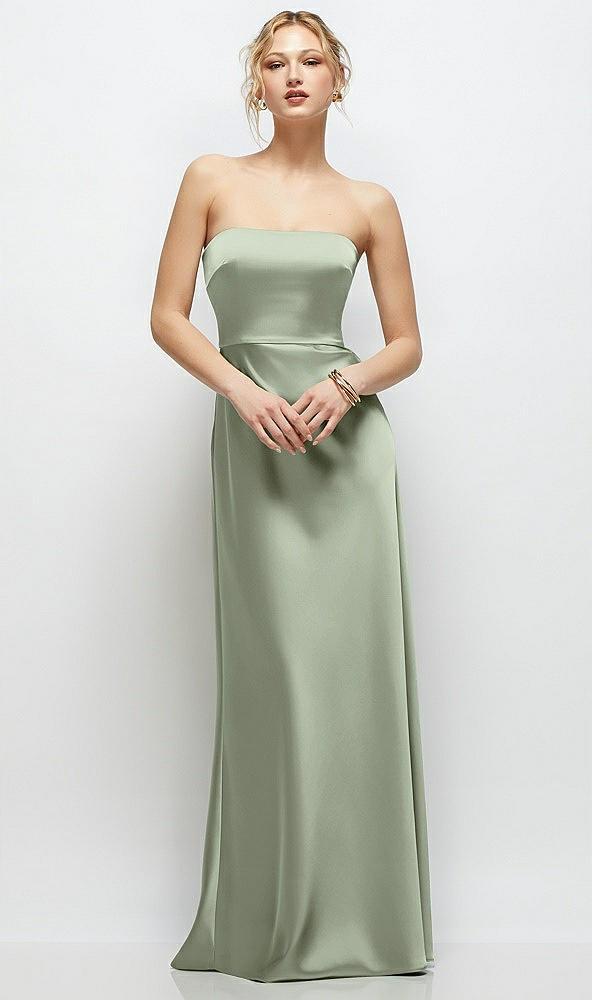 strapless a-line stretch satin maxi dress