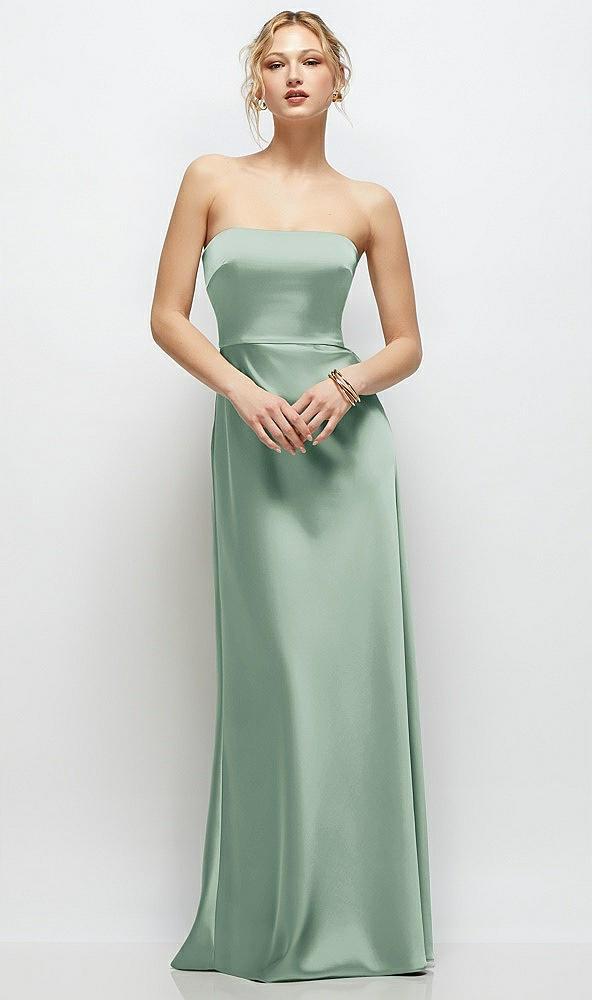 strapless a-line stretch satin maxi dress
