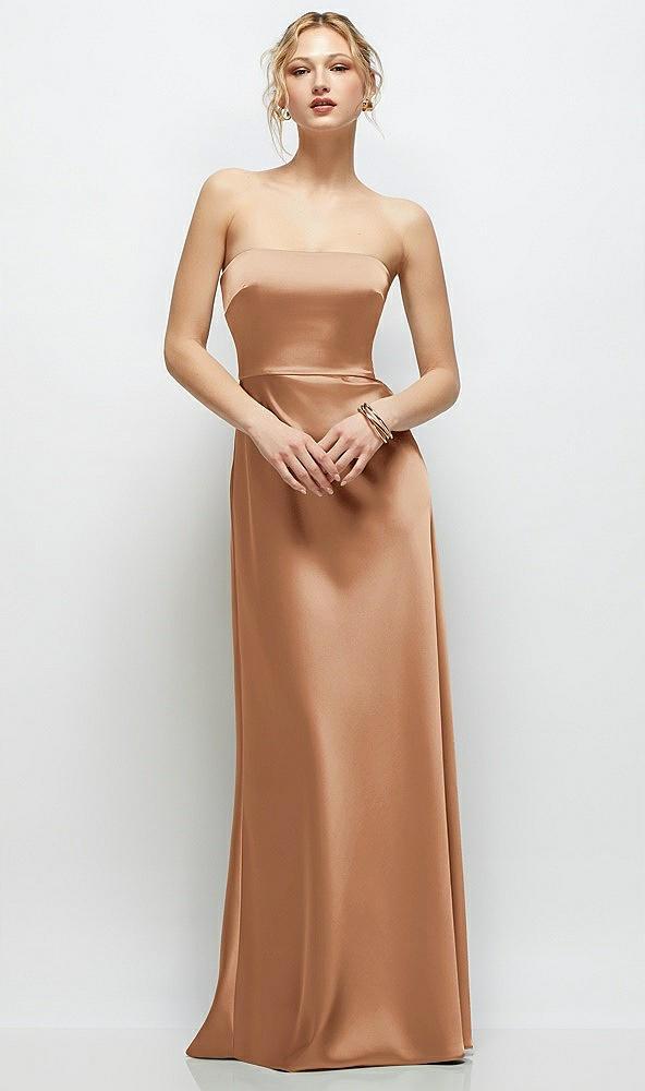 strapless a-line stretch satin maxi dress
