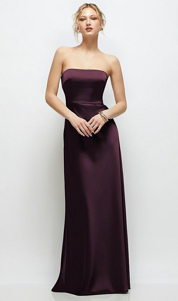 strapless a-line stretch satin maxi dress
